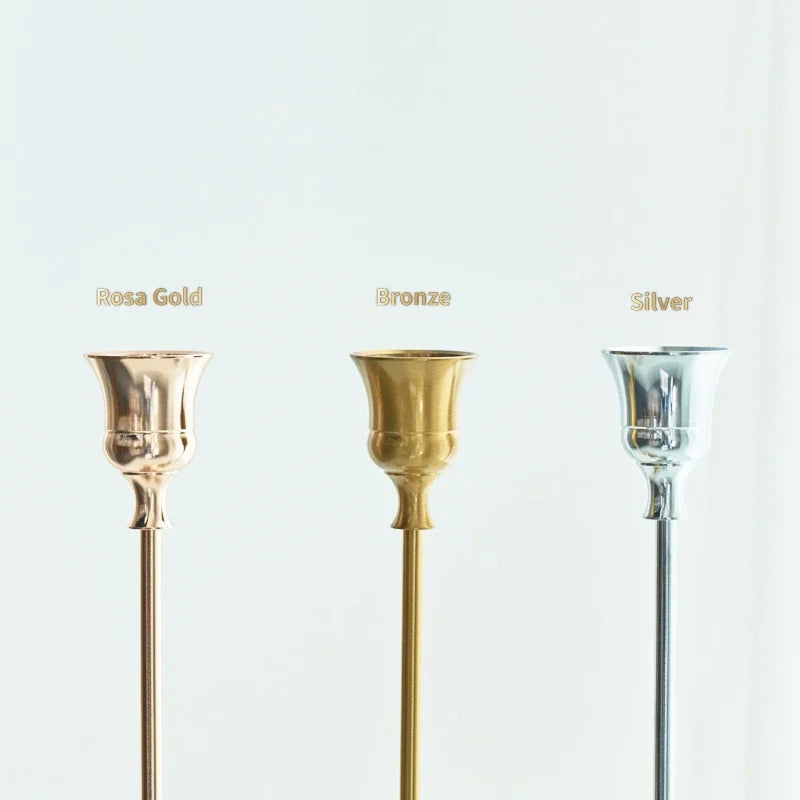 3-Piece Brass Gold Candlestick Holder Set 5.9/7.3/9.3 in (15/18.5/23.5 cm) Taper Candle Stands for Wedding & Home Decor