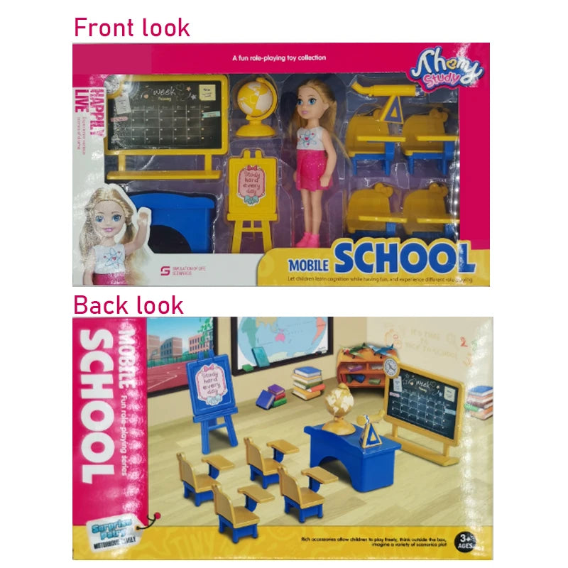 5.5in (14 cm) Doll Playset - Medical & School Role-Play Kit with Accessories, Gift Box for Kids