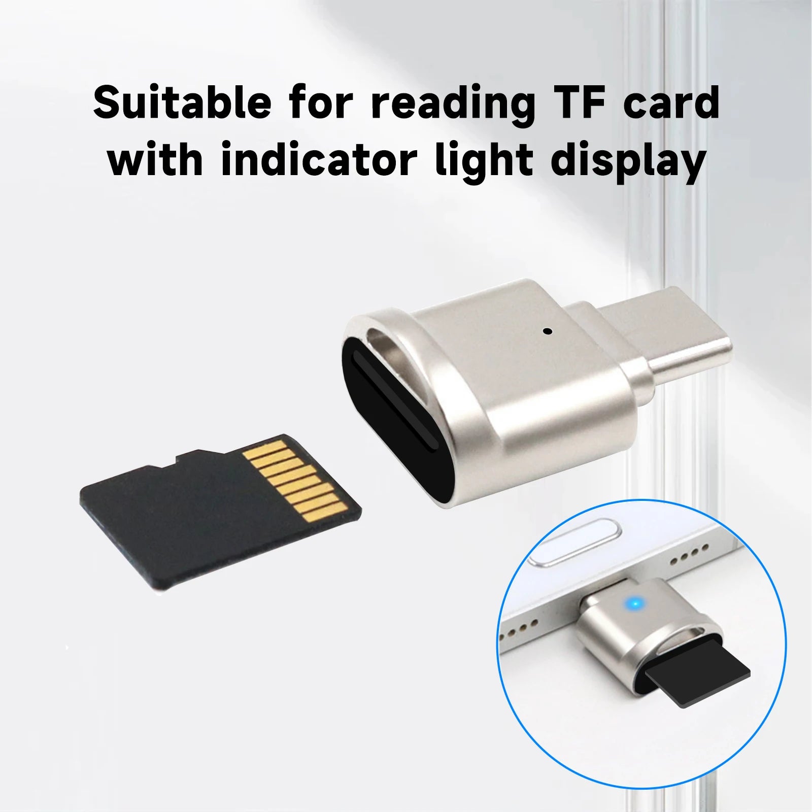 USB-C OTG Micro SD (TF) Card Reader with Keychain Port — Type-C Memory Card Adapter for Smartphones, Tablets & Laptops