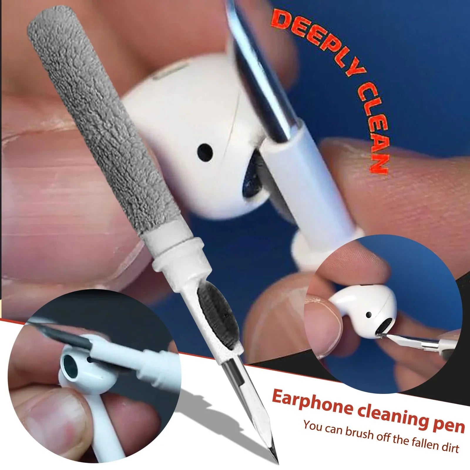 Wireless Earbud Cleaning Pen 3-in-1 – Metal Tip, Microfiber Brush & Flocking Sponge Cleaner for Earbuds, Cases & Charging Ports