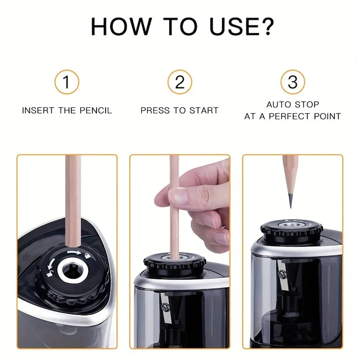 Automatic Electric Pencil Sharpener (6–8mm / 0.24–0.31 in) Desktop for Students, School & Office