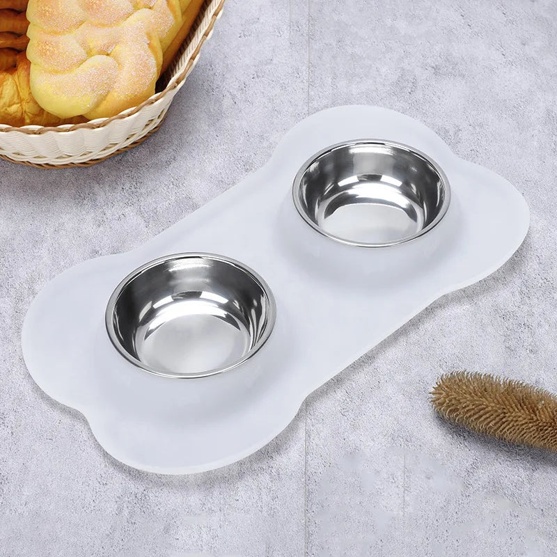 Double Stainless Steel Pet Bowl with Non-Slip Silicone Mat – Durable Food & Water Feeder for Dogs & Cats (S/M/L)