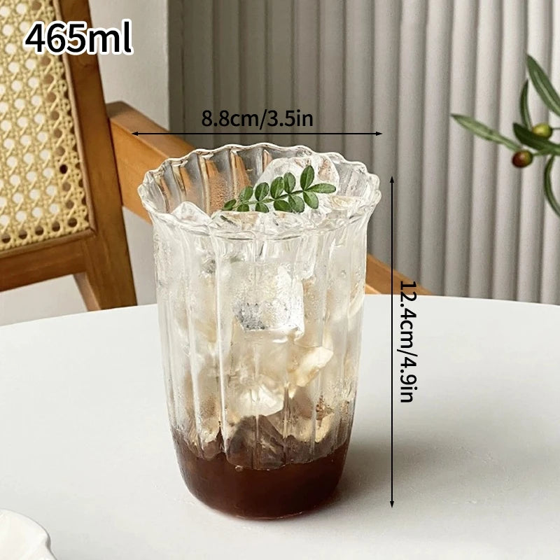 Wave Ripple Glass Tumbler - Transparent Iced Coffee & Milk Tea Cup, 280 ml (9.5 fl oz) & 530 ml (18 fl oz)