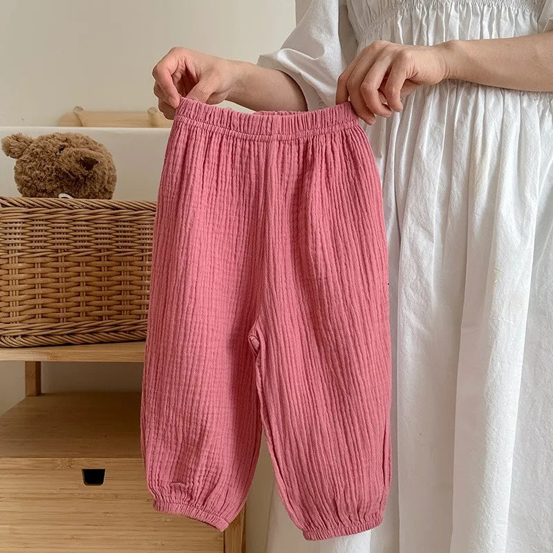 Children's Anti-Mosquito Summer Harem Pants - Lightweight Breathable Ankle-Length Casual Trousers with Elastic Waist (4-6 Years)