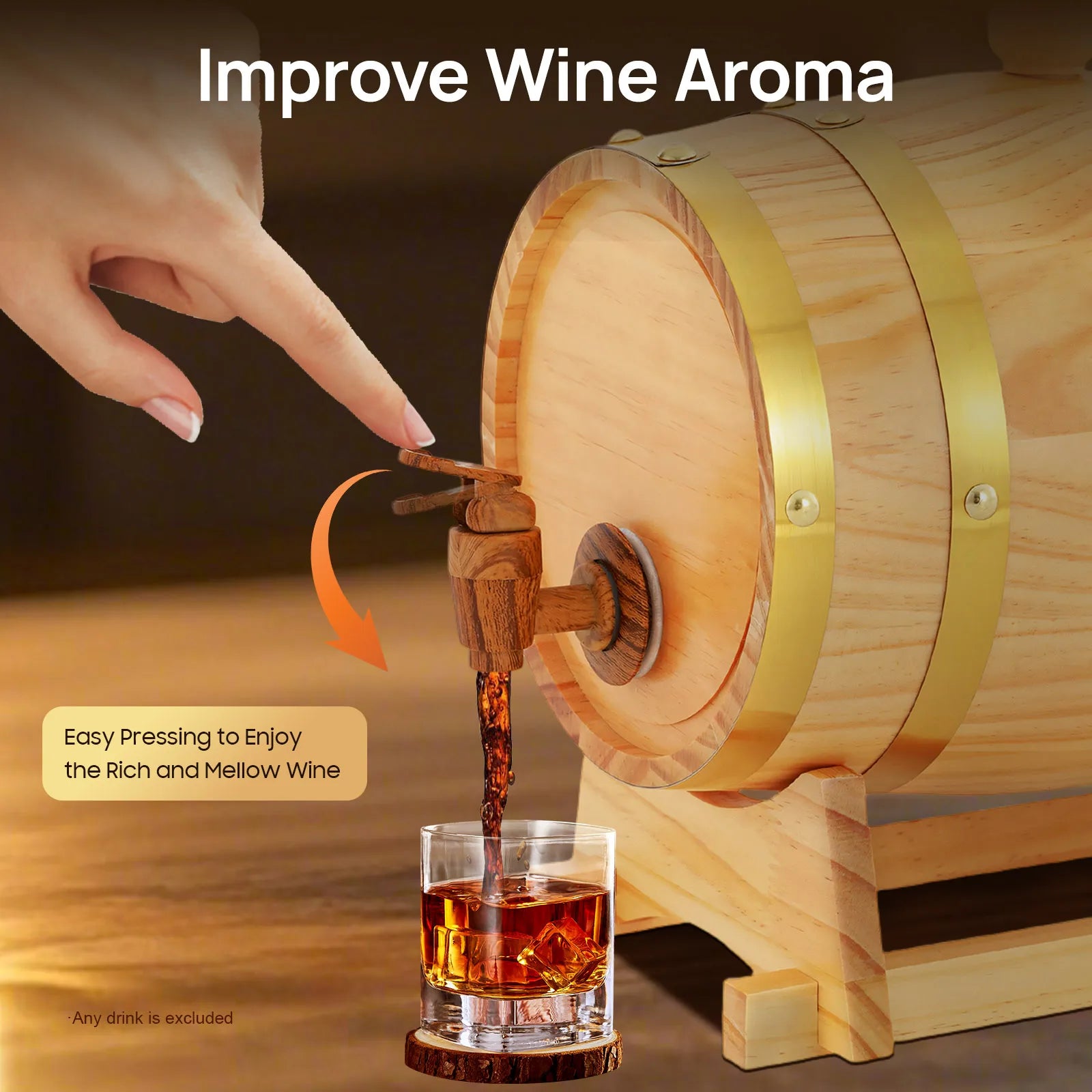 Pine Wood Wine Barrel with Faucet & Stand – 3L (0.66 gal) / 5L (1.32 gal) Vintage Home Bar Decor
