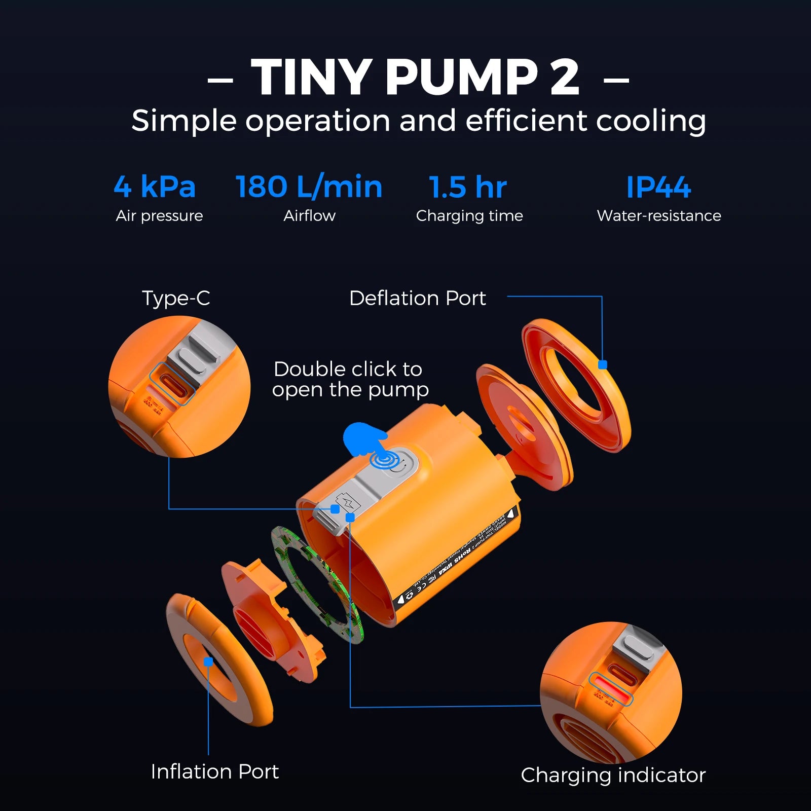 Mini 4 kPa (0.58 psi) Rechargeable Electric Air Pump – Portable Inflator for Air Beds, Sleeping Pads, Pool Floats & Vacuum Bags