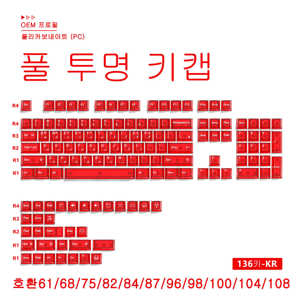 136-Key Transparent Multilingual Keycap Set for Mechanical Keyboards — EN/JP/RU/KR PC Compatible