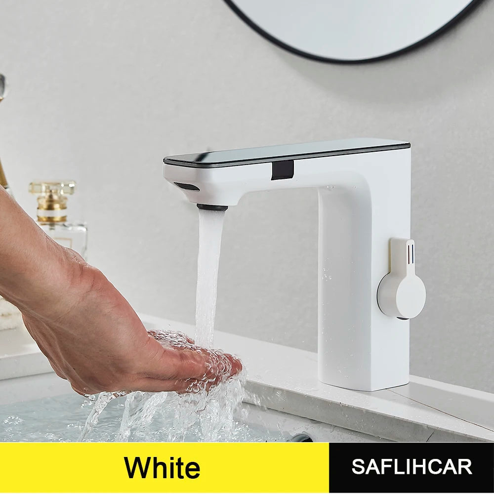 White Deck-Mount Bathroom Basin Faucet - Single-Handle Hot & Cold Mixer with Ceramic Valve