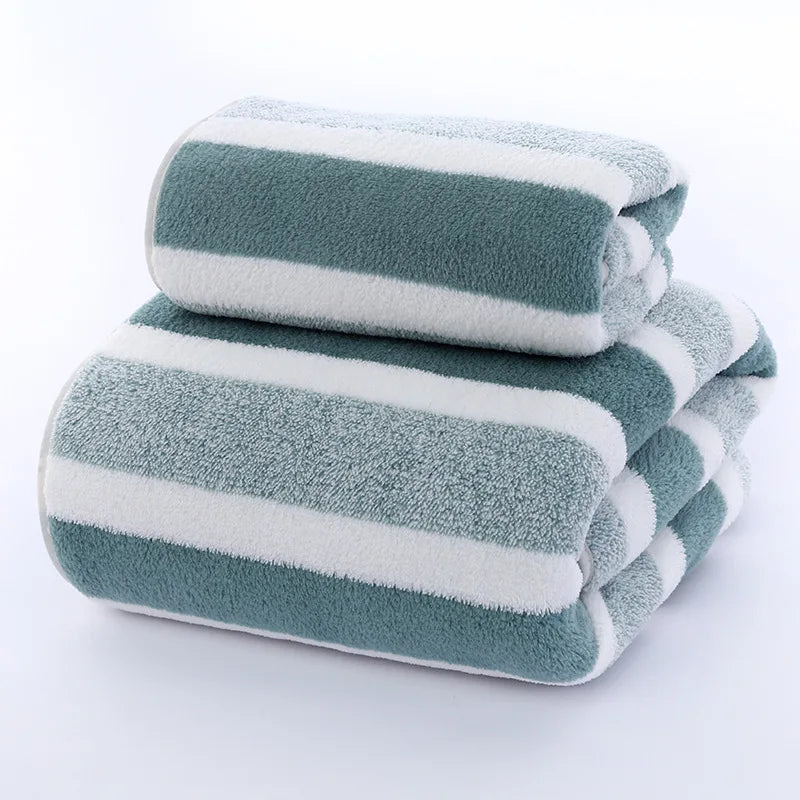 Striped Microfiber Towel Set – 70 x 140 cm (27.6 x 55.1 in) Bath + 35 x 75 cm (13.8 x 29.5 in) Face Towel – Quick Dry, Soft & Absorbent