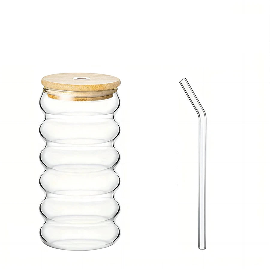 480ml (16.2 fl oz) High Borosilicate Glass Tumbler with Bamboo Lid & Straw Reusable Iced Coffee Cup