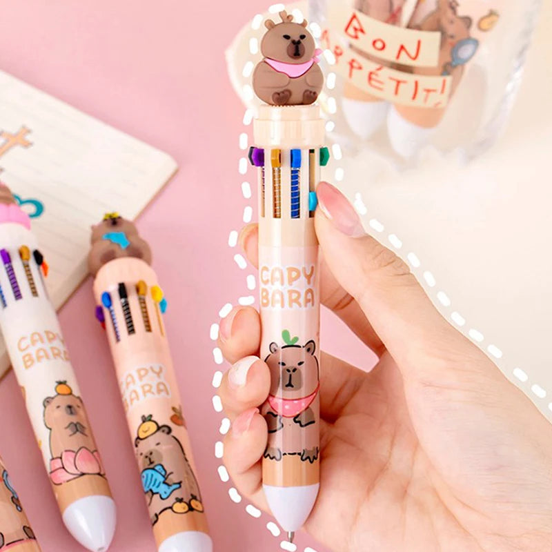 10-Color 0.5mm Gel Ink Pens Capybara Kawaii Multi-Color for School & Office