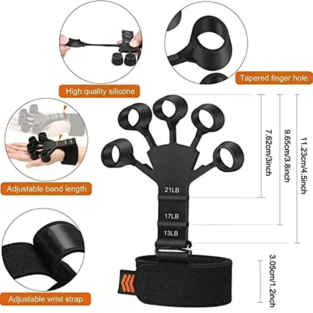 Silicone Finger Exerciser Hand Strengthener 6 Resistance Levels for Grip, Arthritis, Rehab, Climbing, Guitar