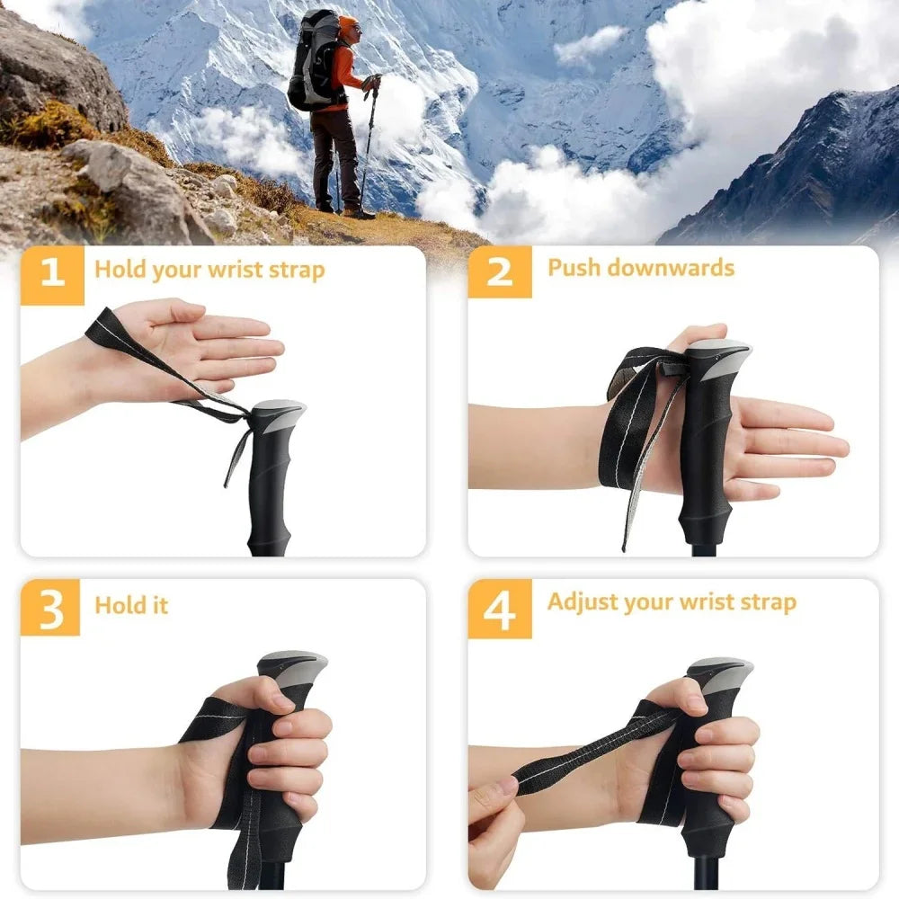 2-Pack Ultralight Foldable Telescopic Trekking Poles, Adjustable 32–125 cm (12.6–49.2 in) for Hiking & Nordic Walking