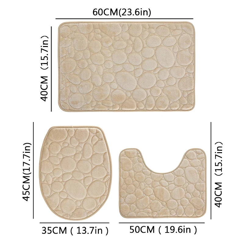 3-Piece Microfiber Bath Mat Set – Water-Absorbent, Non-Slip Soft Striped Bathroom Rugs