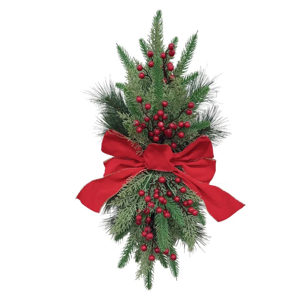 24 in (60 cm) Green Flocked Christmas Wreath - Pine Needle Texture Handmade American-Style Holiday Door Decor