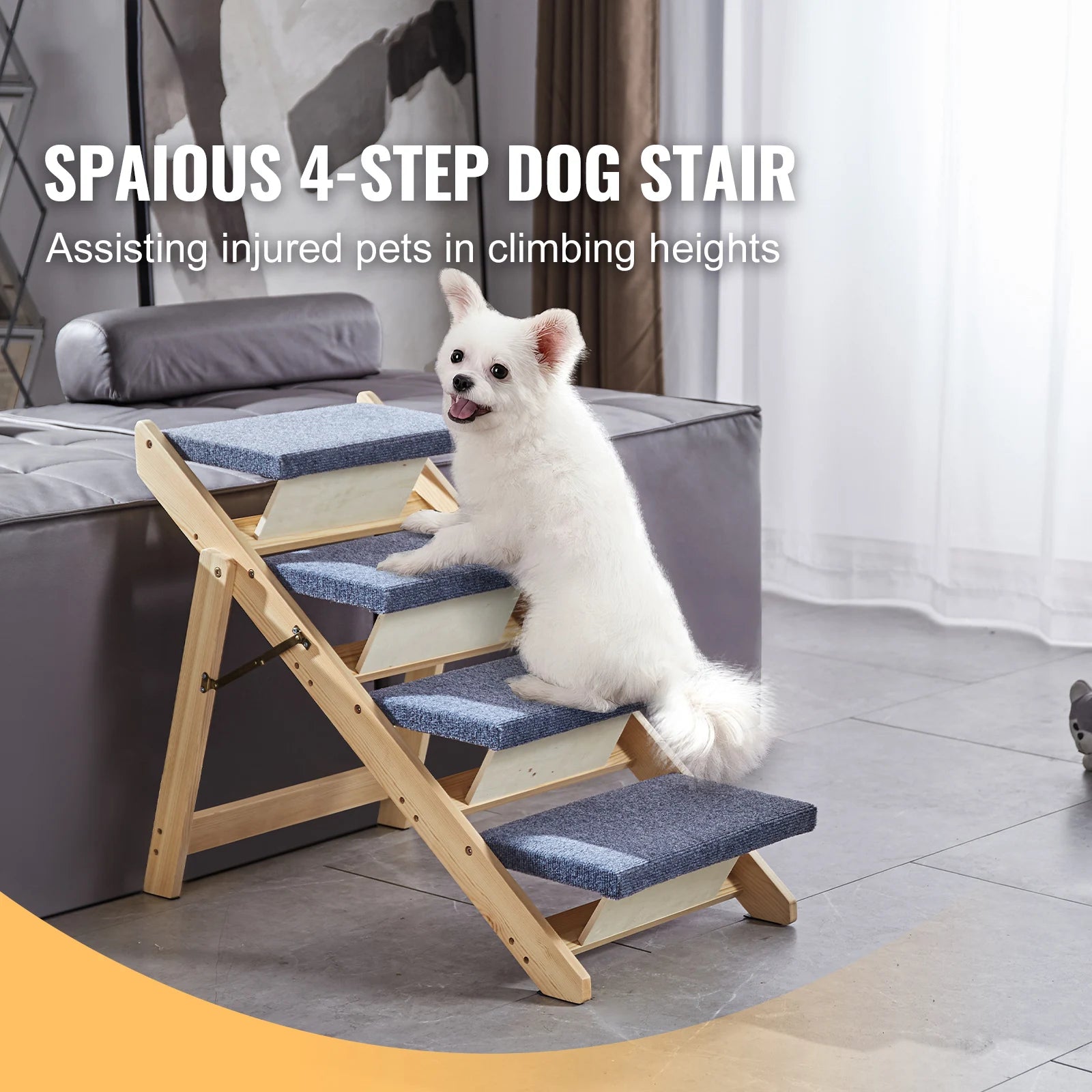 Foldable Wooden Pet Stairs & Ramp 2-in-1 — Pet Steps for Dogs & Cats, 30.9in x 18.5in x 25.5in (78.5 x 47 x 64.8 cm), Supports 150 lb (68 kg)