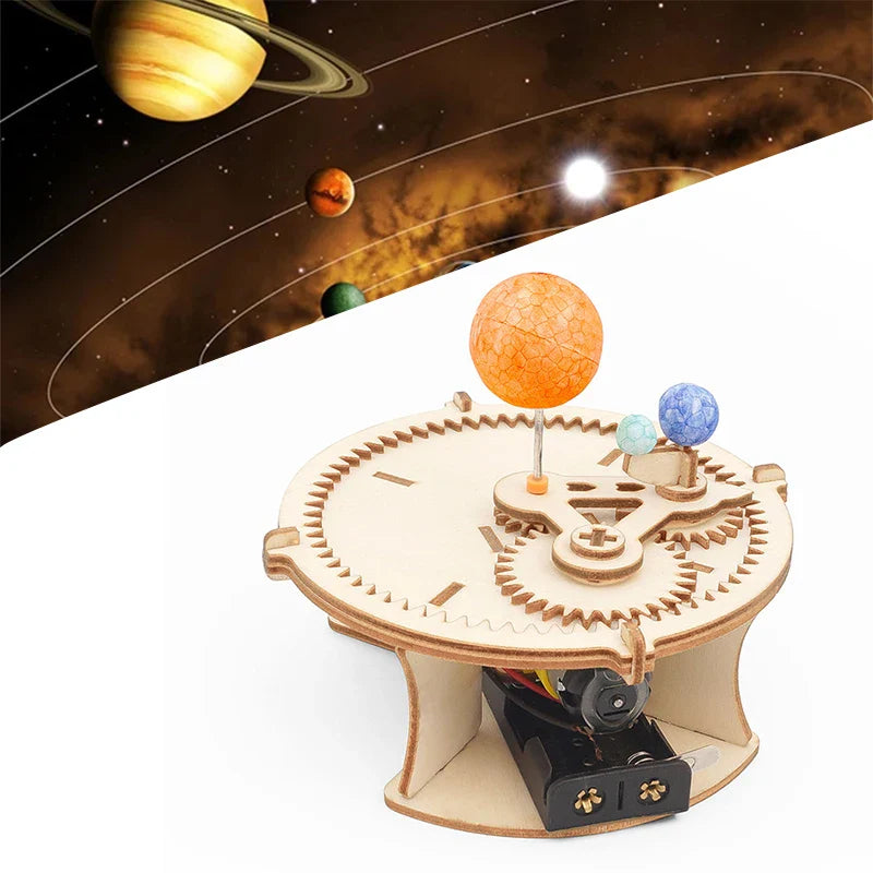 DIY Solar System Wooden Puzzle Kit – Sun Earth Moon Mechanical Planet Model STEM Science Toy for Kids