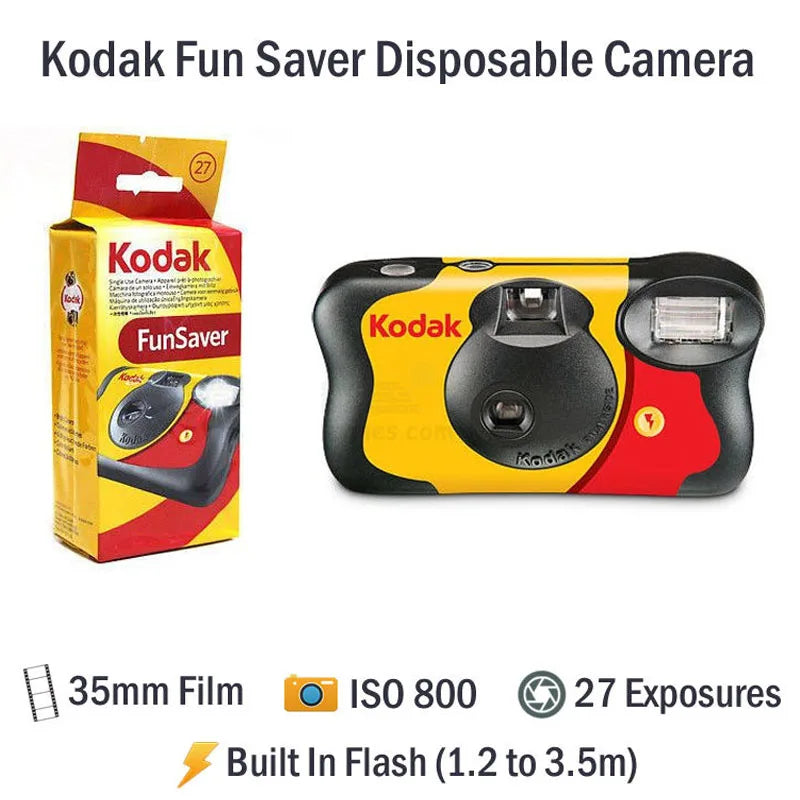 35mm Waterproof Disposable Film Camera with Flash — 27/39 Exposures Single-Use Point-and-Shoot