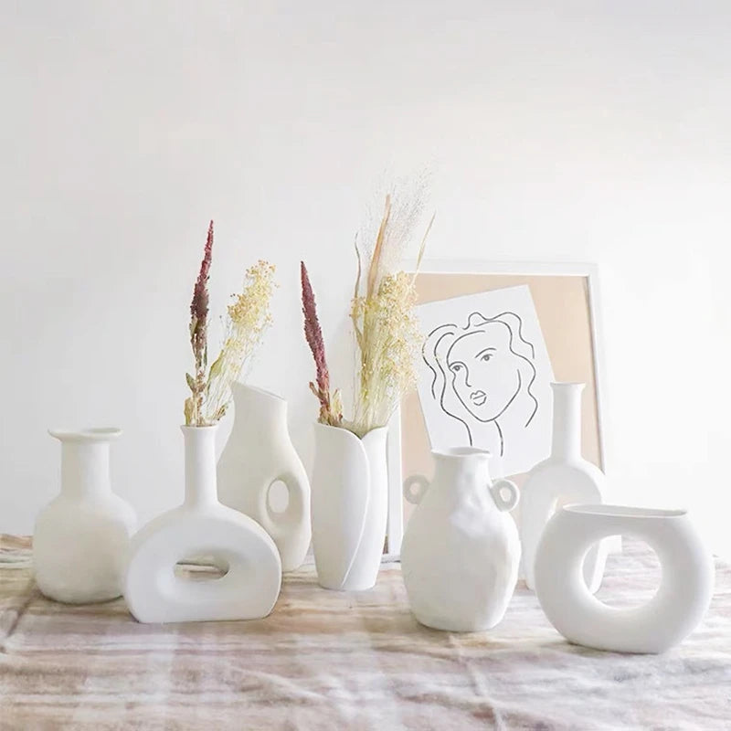 Ceramic Decorative Vase for Dried Flowers & Hydroponic Plants, Modern Table Ornament for Living Room Bedroom Office