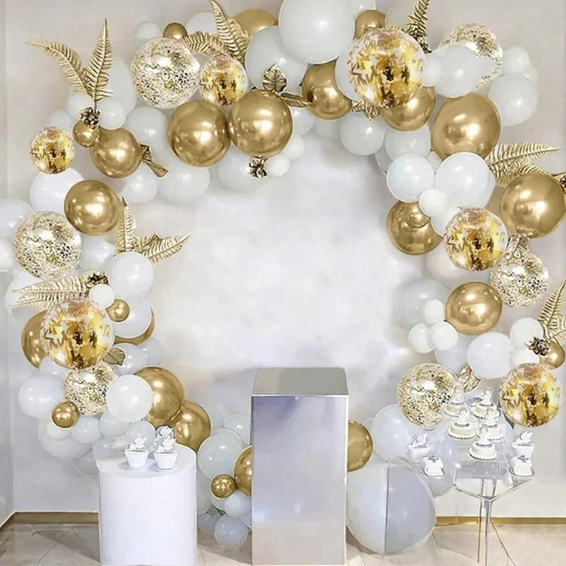 30-Pack 12-Inch (30 cm) Pearl White & Gold Confetti Balloons, Party Decorations for Birthday, Wedding & Anniversary