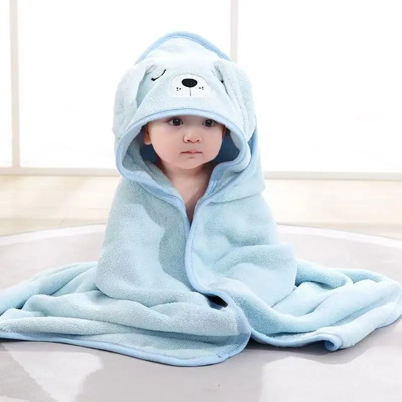 Hooded Baby Towel & Toddler Bathrobe Cartoon Coral Fleece Swaddle Blanket for Newborns & Kids