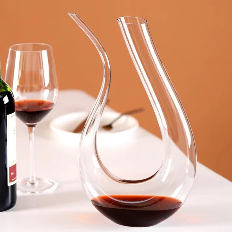 1500ml (1.5L / 50.7 fl oz) Handmade Lead-Free Crystal Wine Decanter with Pourer Aerator – U-Shape Carafe for Red Wine, Brandy & Home Bar