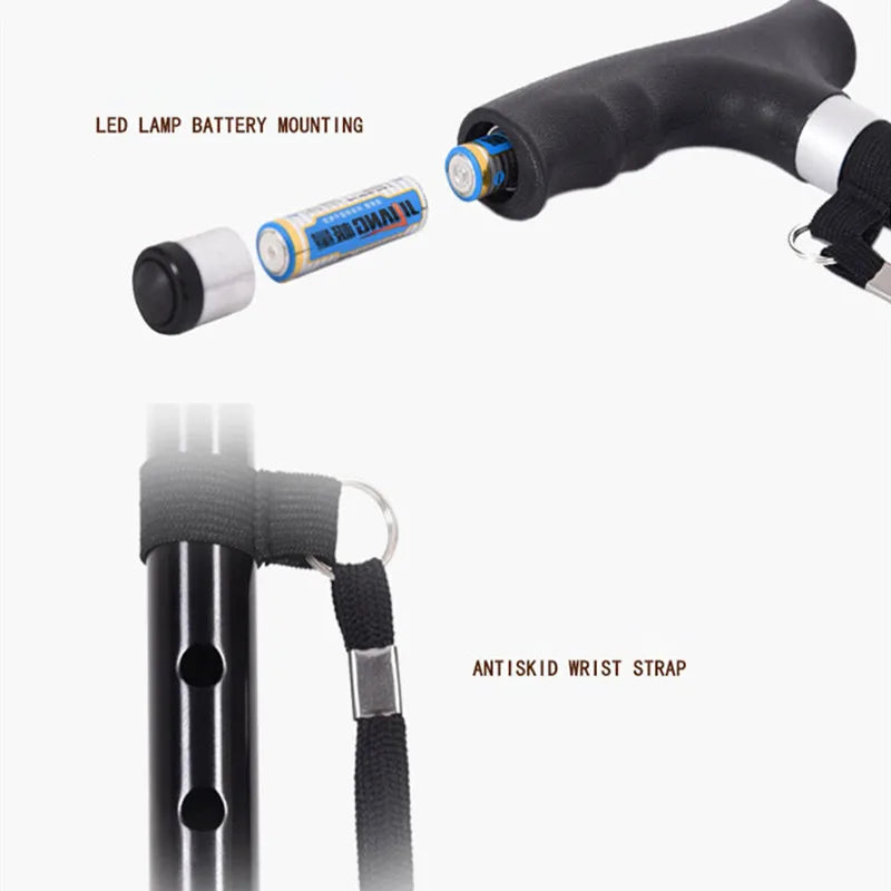 Adjustable Aluminum Walking Cane with LED Light, Non-Slip T-Handle Retractable Senior Walking Stick 28–37 in (72–94 cm)