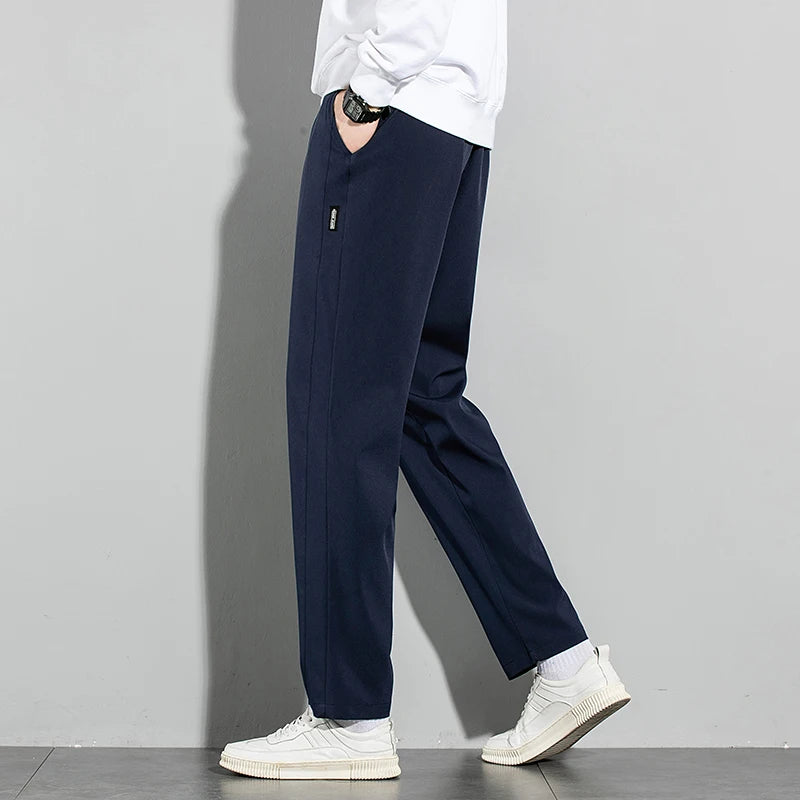 Ice Silk Men's Summer Pants - Breathable Elastic Straight-Leg Business Casual Trousers (Black, Gray)
