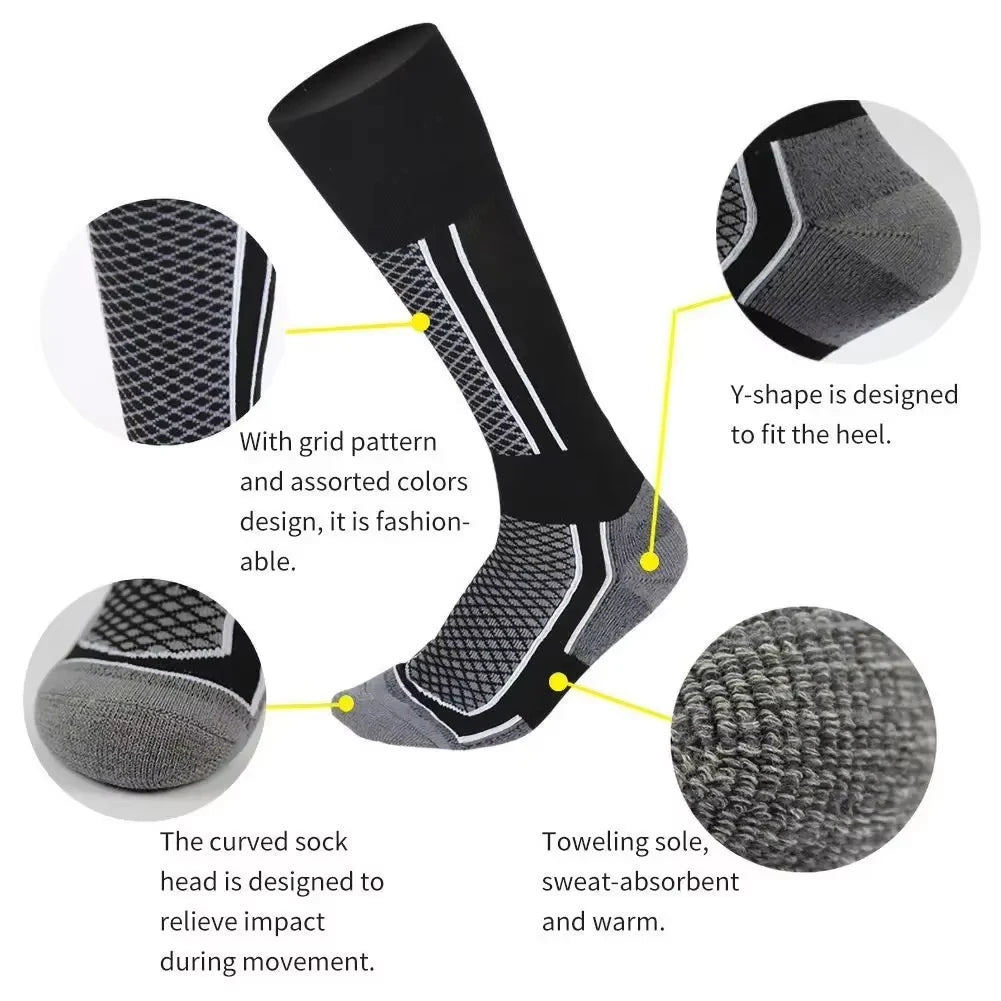 Thickened Knee-High Winter Ski Socks (1 Pair) - Thermal Terry Hiking & Sports Socks, Women EU 33-39 / Men EU 39-45
