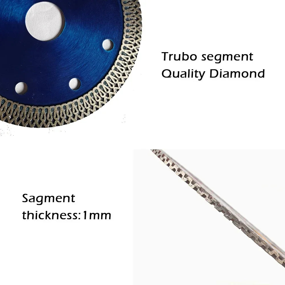 Turbo Diamond Saw Blade 105/115/125 mm (4-1/8, 4-1/2, 5 in) for Granite Marble Porcelain Tile - Angle Grinder Cutting Disc