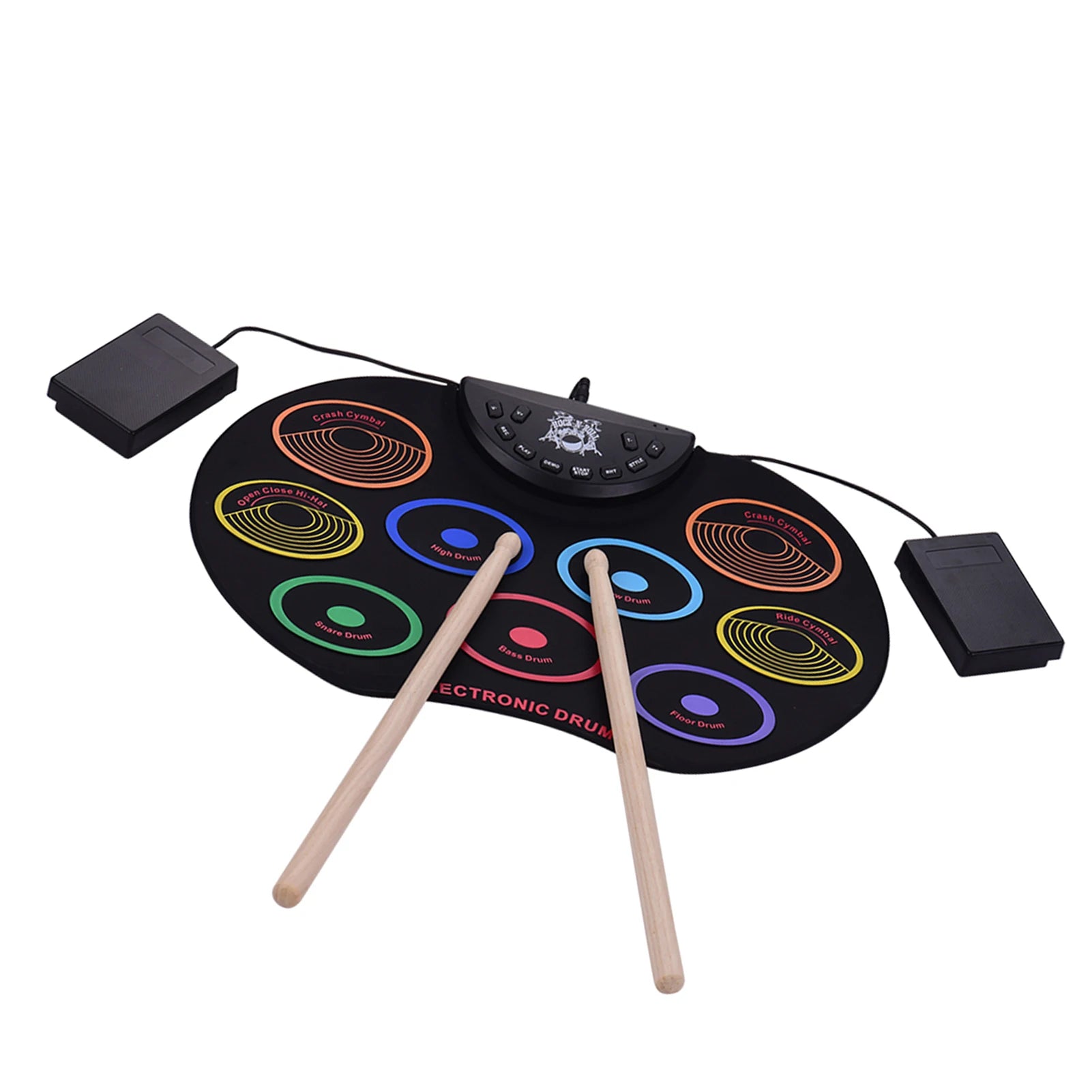 Portable Roll-Up Electronic Drum Kit - 9 Silicone Pads USB/Battery Powered with Drumsticks & Foot Pedal