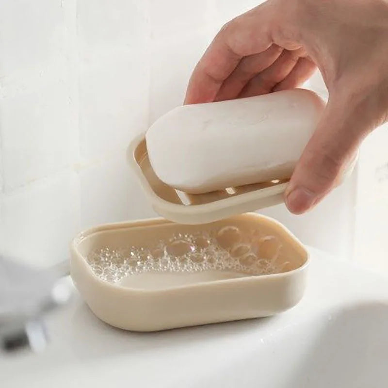 Double Layer Drain Soap Dish Portable Plastic Soap Holder for Bathroom & Travel (4.13 x 2.95 x 0.79 in / 10.5 x 7.5 x 2 cm)