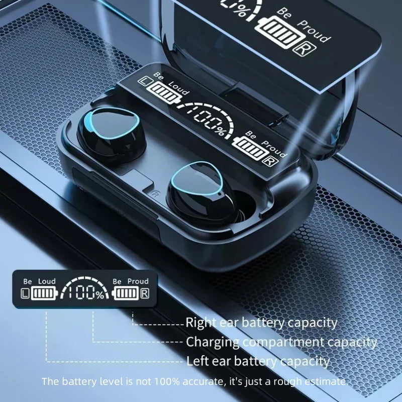 Bluetooth Sports Earphones with Ear Hook, Long Battery Life, Built-In Microphone and Digital Display Charging Case