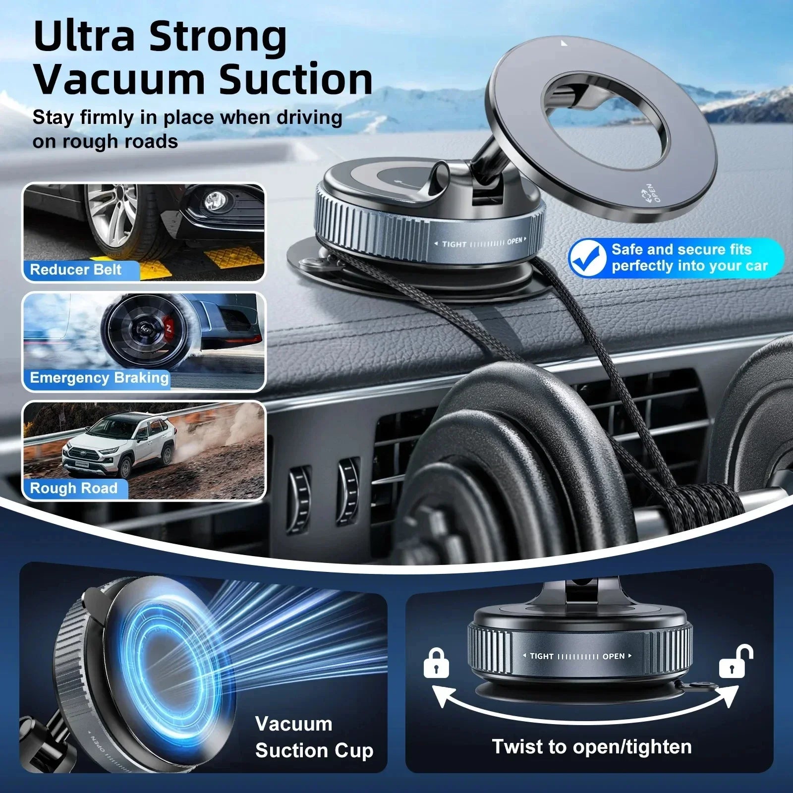 Universal Magnetic 360° Foldable Car Phone Mount Vacuum Suction Holder for iPhone & Smartphones