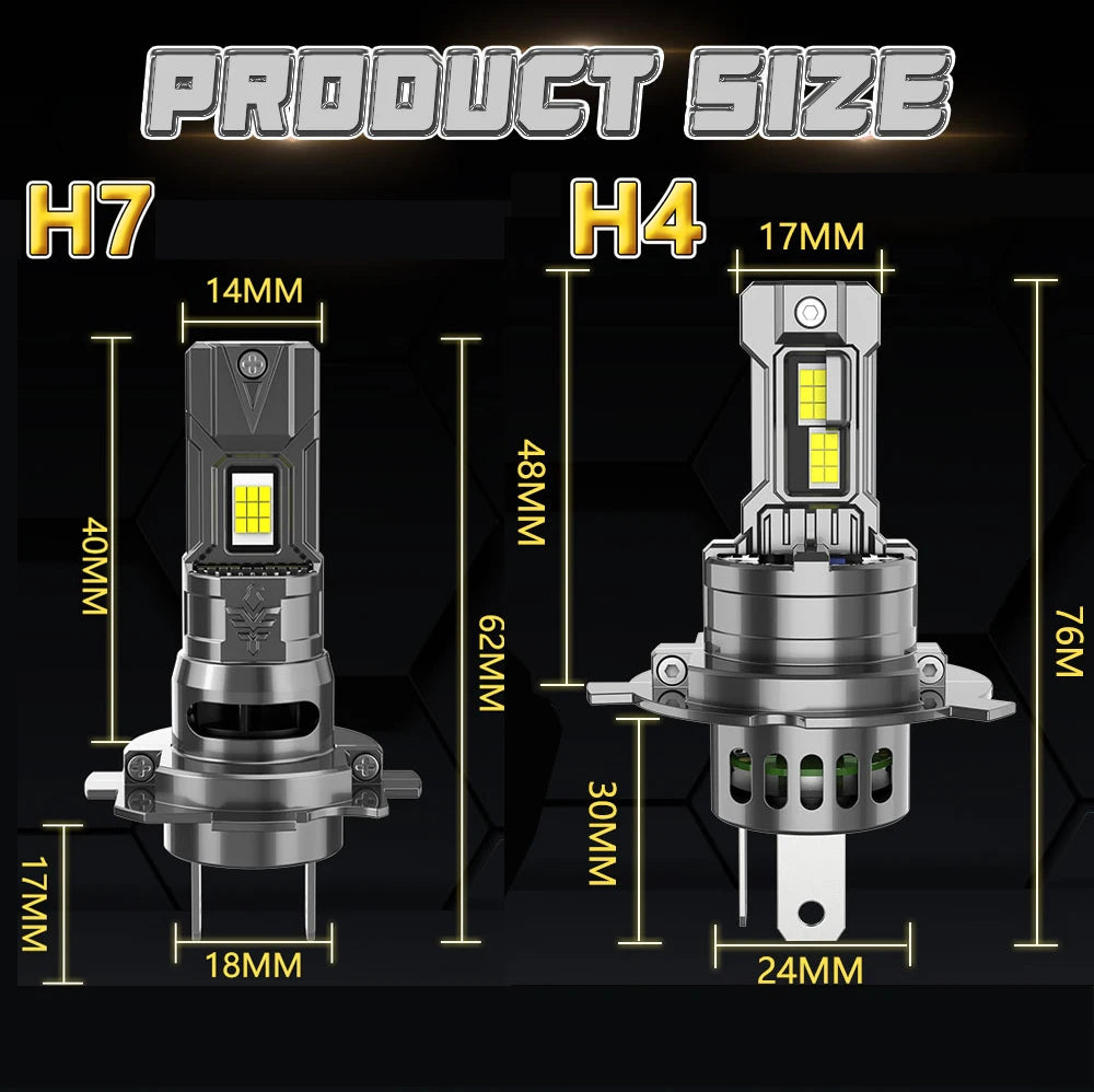 H4 H7 CANBUS LED Headlight Bulbs 6000K White – Plug & Play Fan-Cooled, IP68, 80,000 LM/Set