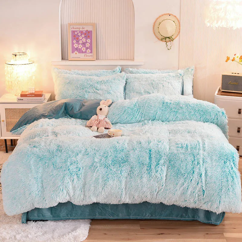 3-Piece Mink Velvet Coral Fleece Duvet Cover Set – Super Shaggy Warm Cozy Bedding with 2 Pillowcases, Multiple Sizes 150x200–220x240 cm (59x79–87x94 in)