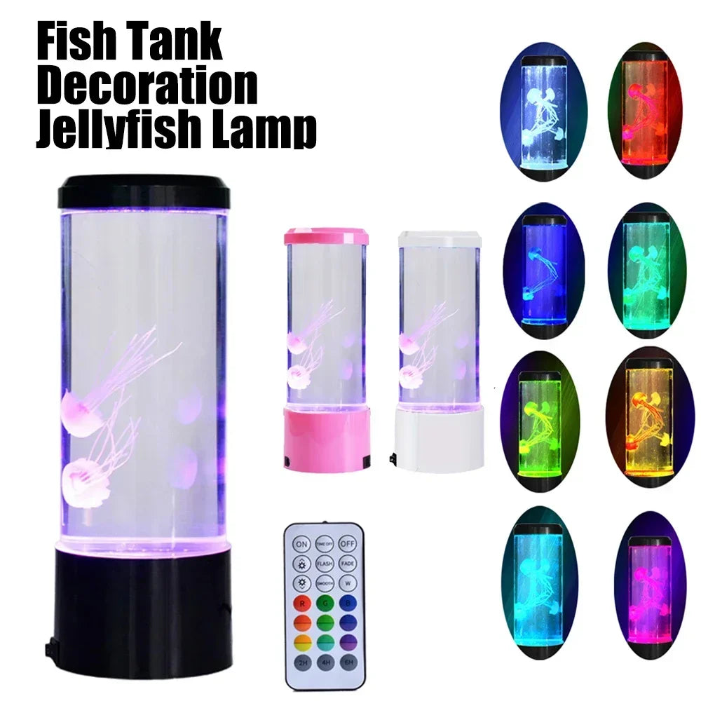 LED Jellyfish Night Light with Remote — 8-Color USB Mood Lamp for Home, Aquarium & Desk