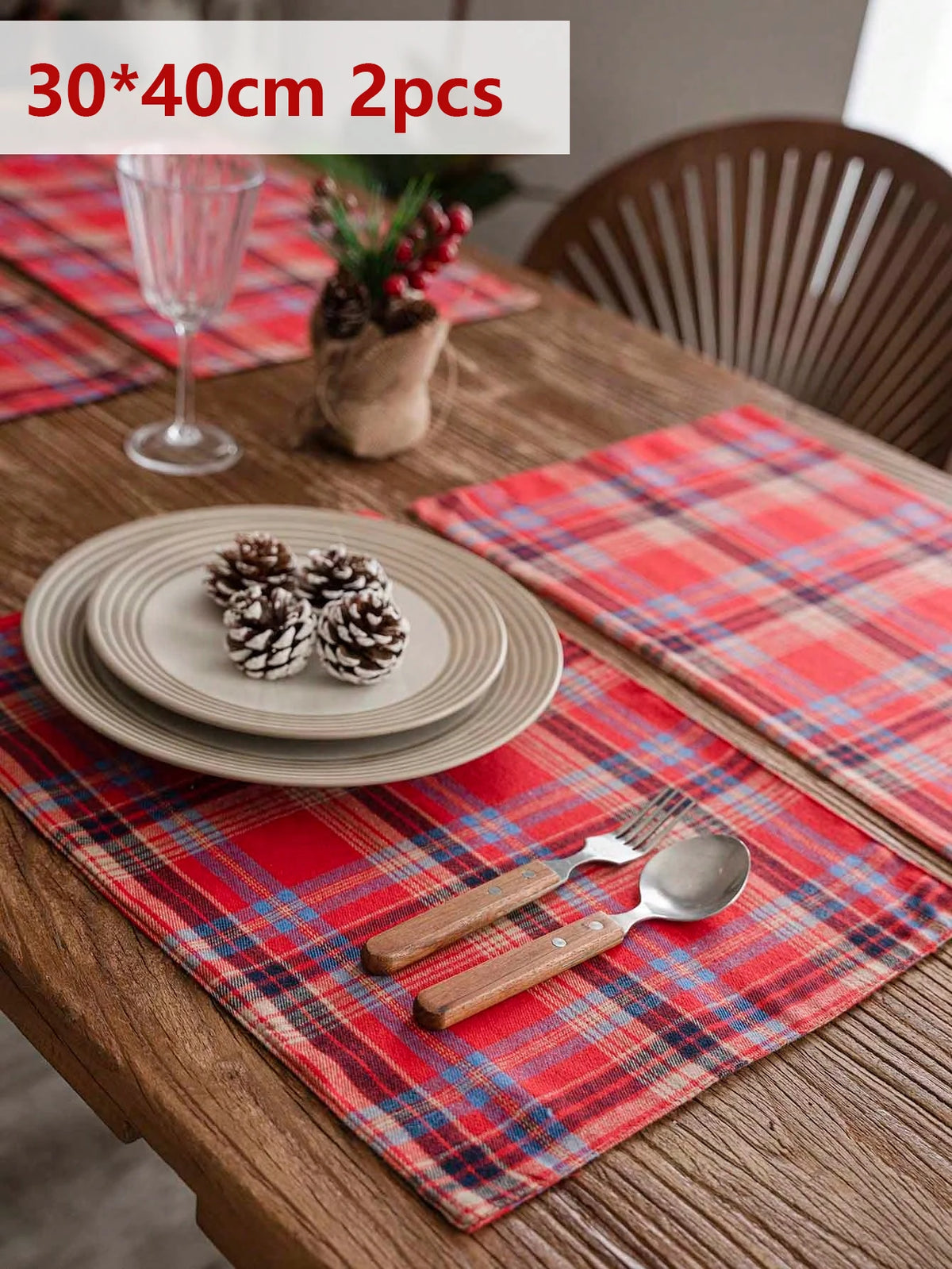 Christmas Tartan Plaid Placemats - 2/6/12 Pack Washable Table Mats for Holiday Dining & Party Decor