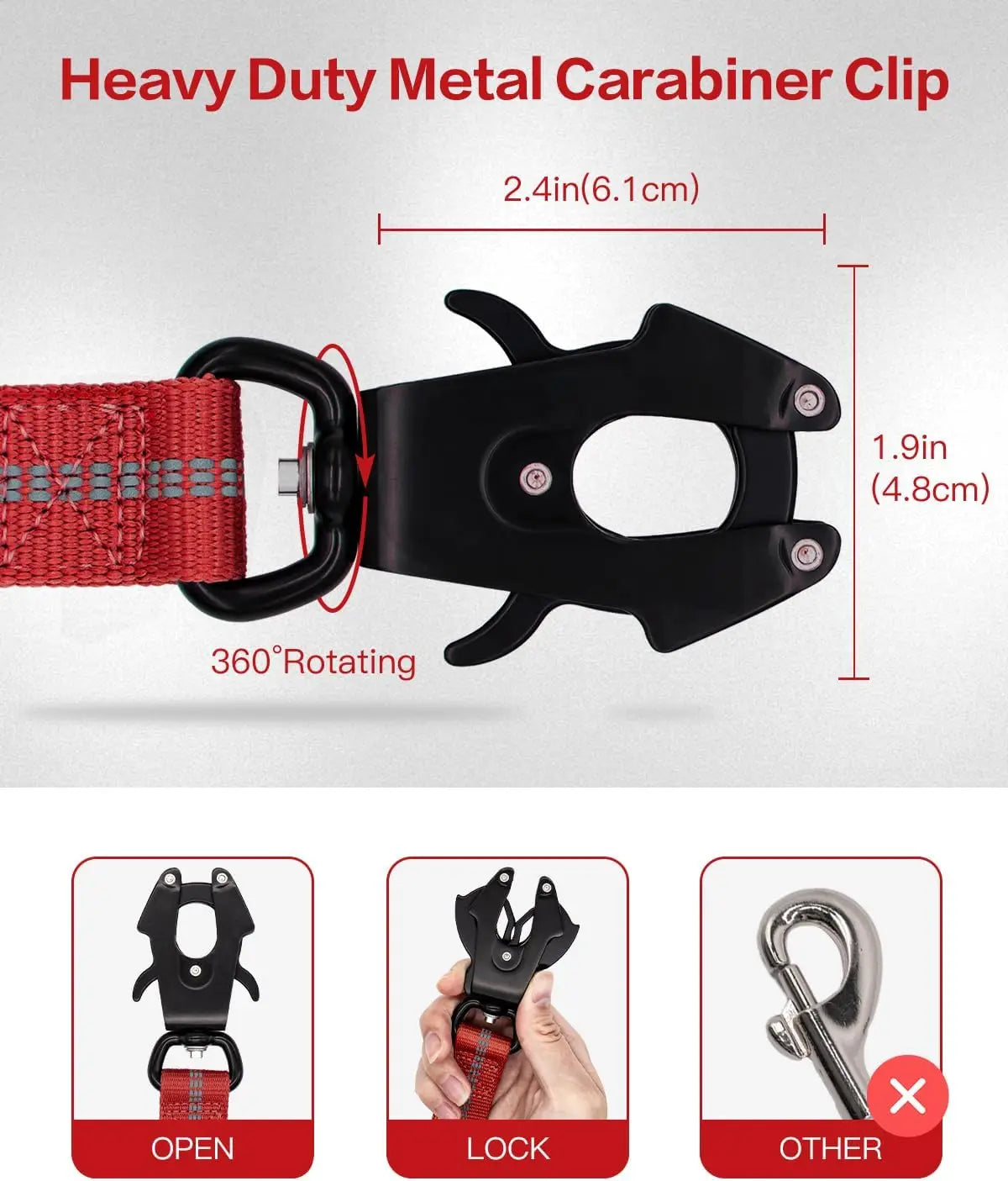 Tactical Heavy-Duty Dog Leash, 4–6 ft (120–180 cm) Shock-Absorbing Bungee with 2 Padded Handles, Metal Carabiner & Seatbelt Clip