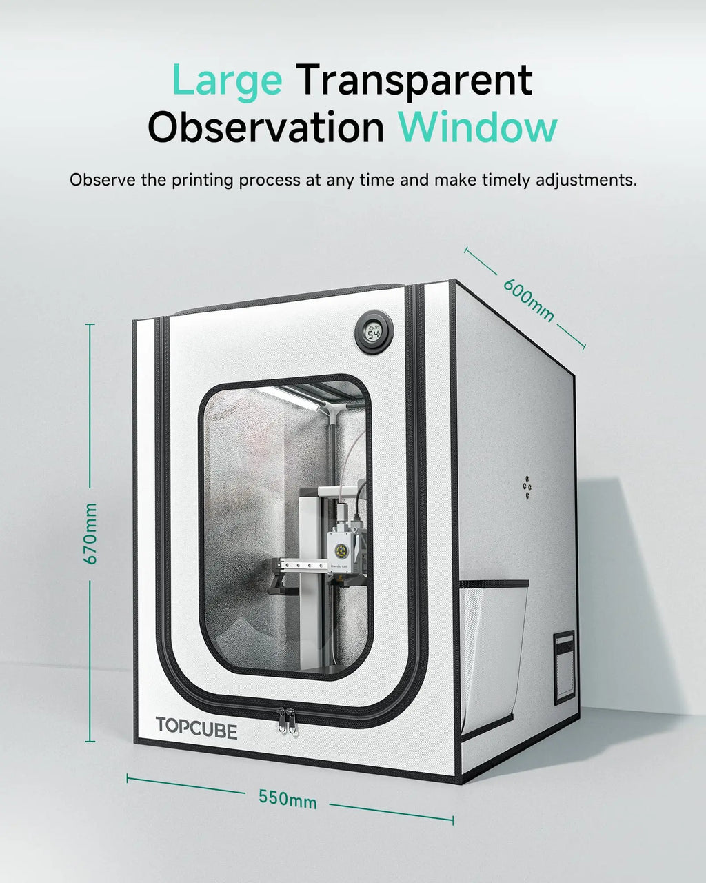Fireproof 3D Printer Enclosure with LED Light & Constant Temperature Control — Desktop FDM Printer Cover