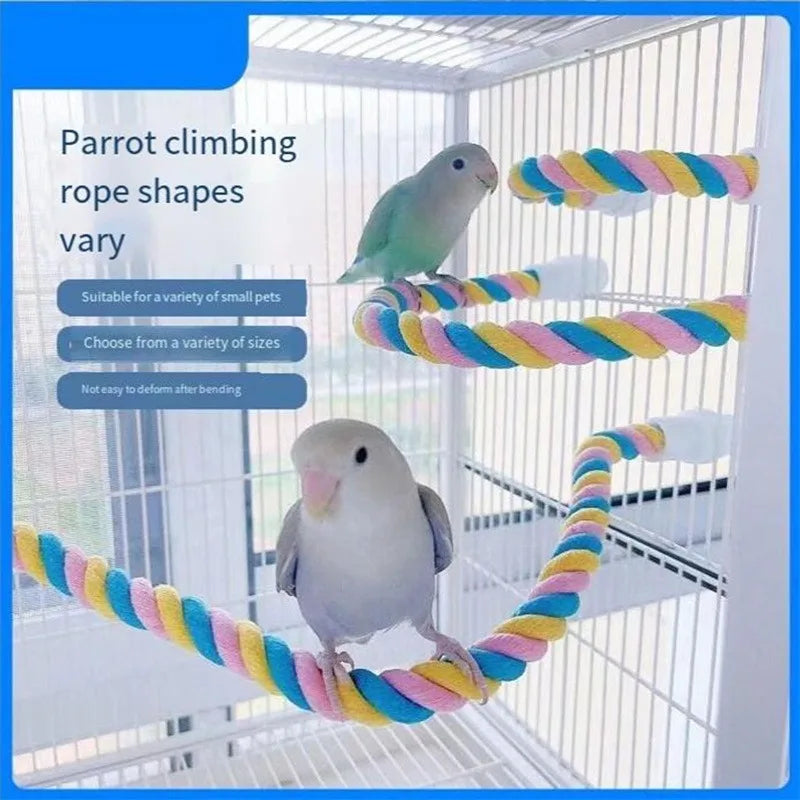 Parrot Cotton Rope Perch Toy – Colorful Chew & Climbing Swing for Birds, Cage Accessory (S/M/L)