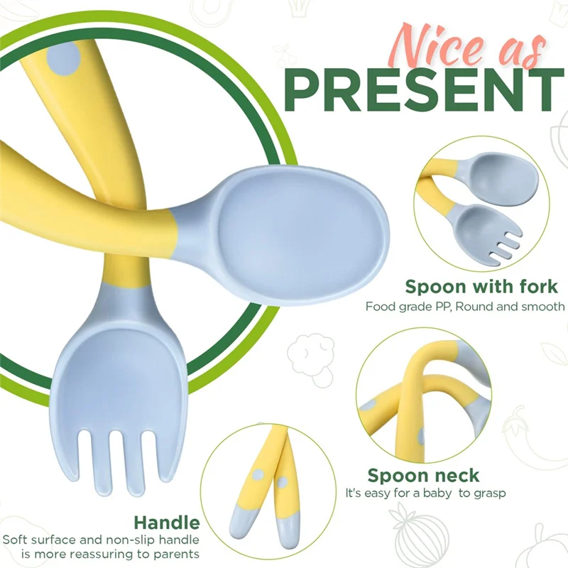 Toddler Spoon and Fork Set with Travel Case - Bendable Baby Feeding Utensils for 1-2 Years, Cartoon