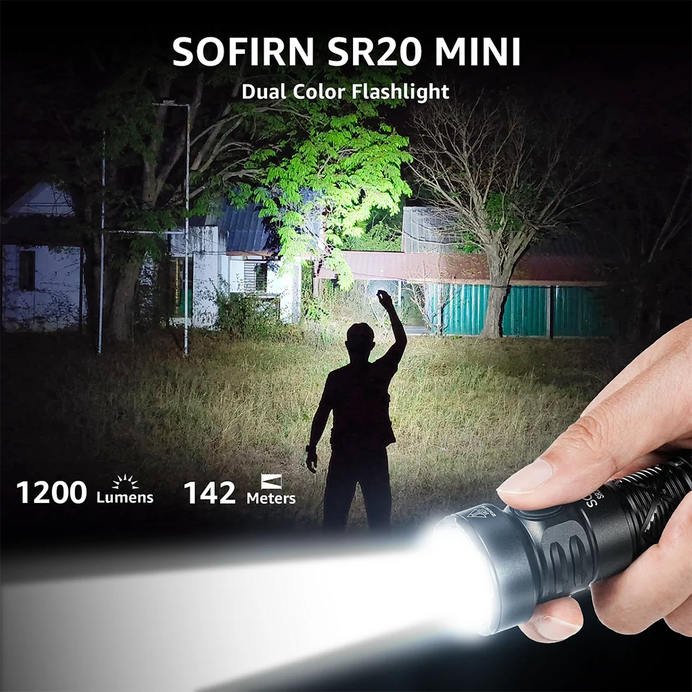18350 USB-C Rechargeable EDC Flashlight 1200lm - Mini Dual White & Red LEDs, IP68 Waterproof
