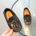 Kids Moccasin Loafers Slip-On Tassel Non-Slip PU Leather Flats for Boys and Girls (Ages 7-12)