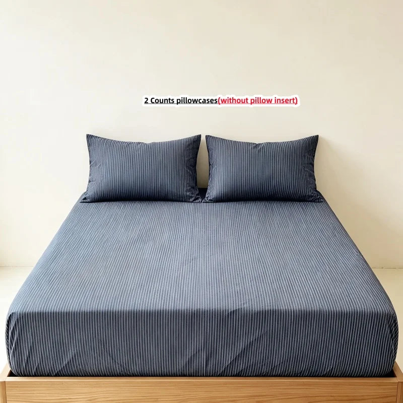 3-Piece Stripe Fitted Sheet Set – Elastic Anti-Slip Adjustable Mattress Cover with 2 Pillowcases, Fits 39–86.6 in (100–220 cm)