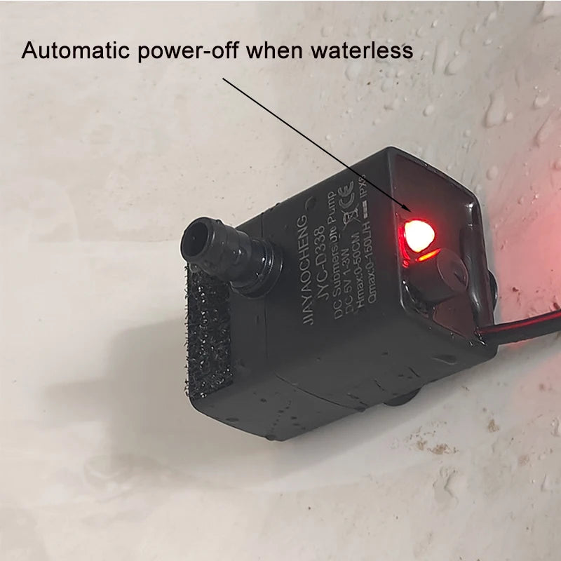 USB Submersible Aquarium Water Pump – Ultra Quiet Mini Fish Tank Circulation & Filtration Pump, Adjustable Flow 5V 3W/5W, 150 L/H