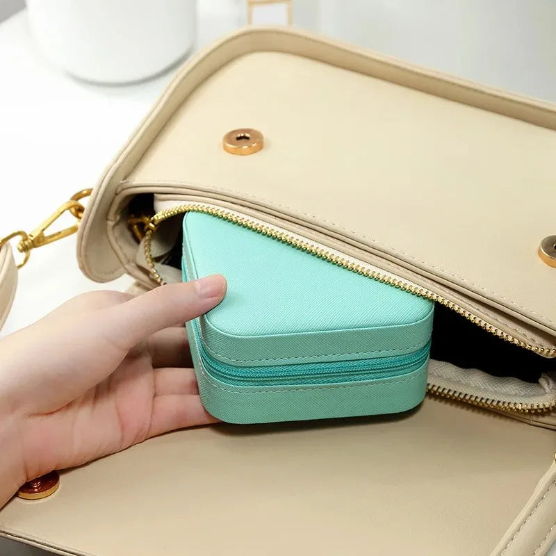 Portable Mini PU Leather Jewelry Box - Velvet-Lined Multi-Compartment Travel Organizer for Rings, Earrings & Necklaces
