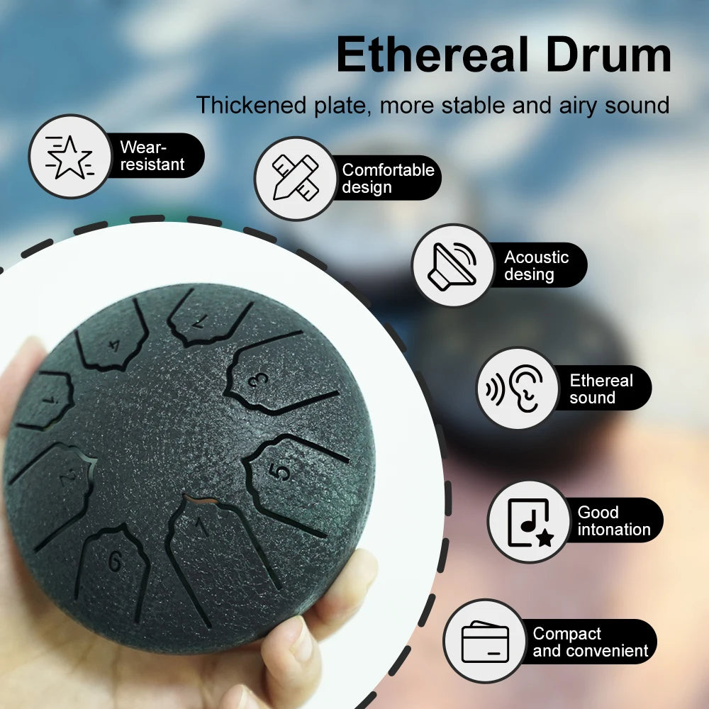 Mini Steel Tongue Drum 4-inch (10 cm) 8-Note Portable Rain Drum for Adults & Kids