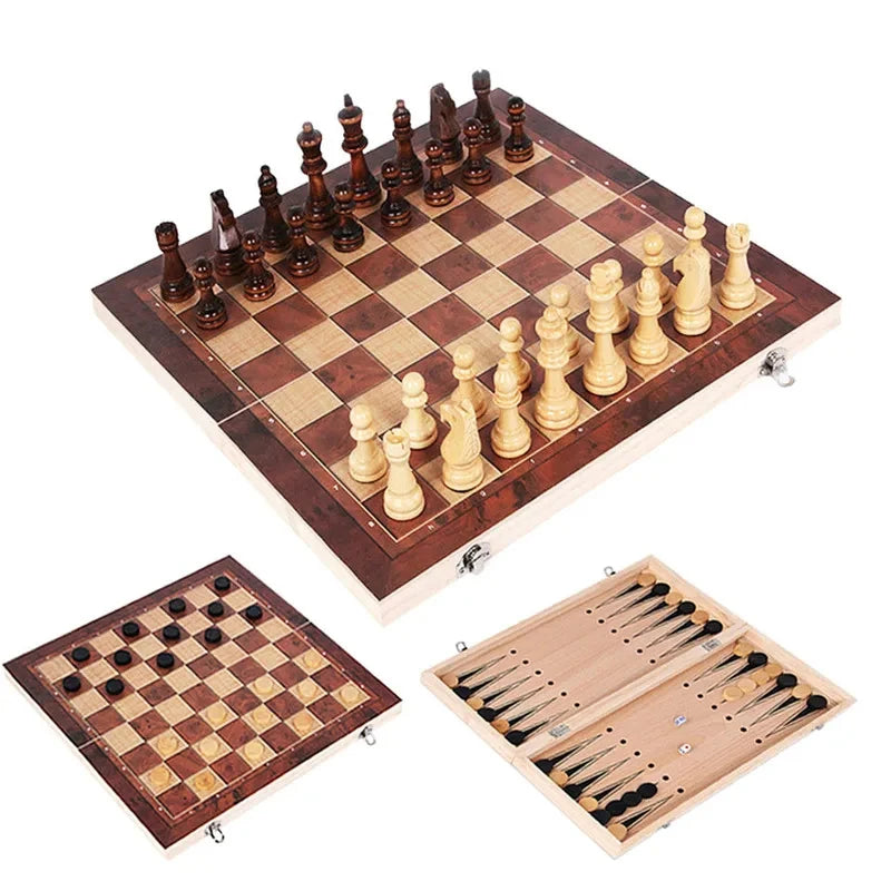3-in-1 Board Game Set Chess, Backgammon and Checkers with Dice for Travel and Parties