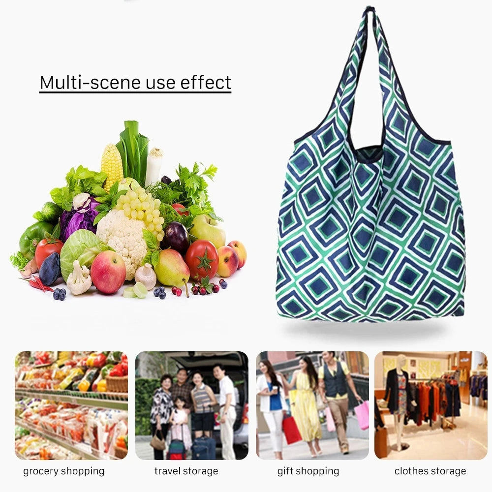 Foldable Reusable Grocery Tote Bag, Lemon Print Eco-Friendly Travel & Beach Pouch